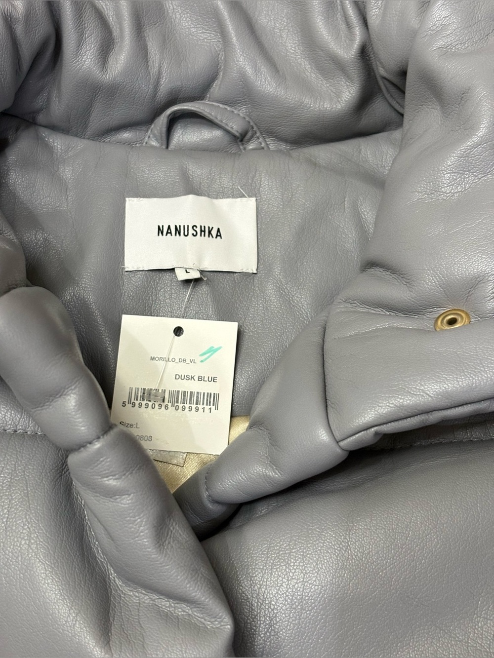 Nanushka Murillo Dusk Blue Quilted Vegan Leather Puffer Vest NWT - Picture 3 of 12